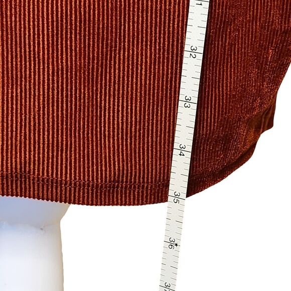 Bear Dance Ribbed Velvet Bodycon Mini Dress Rust Long Sleeve Women's Large Y2K - Picture 10 of 10